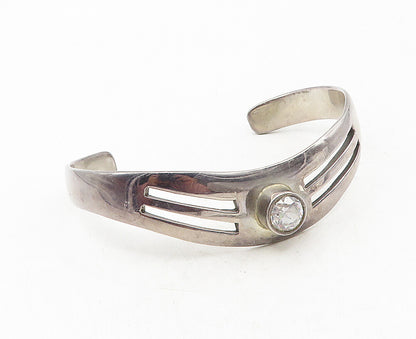 MEXICO 925 Sterling Silver  Vintage Cubic Zirconia Cutout Cuff Bracelet BT4128