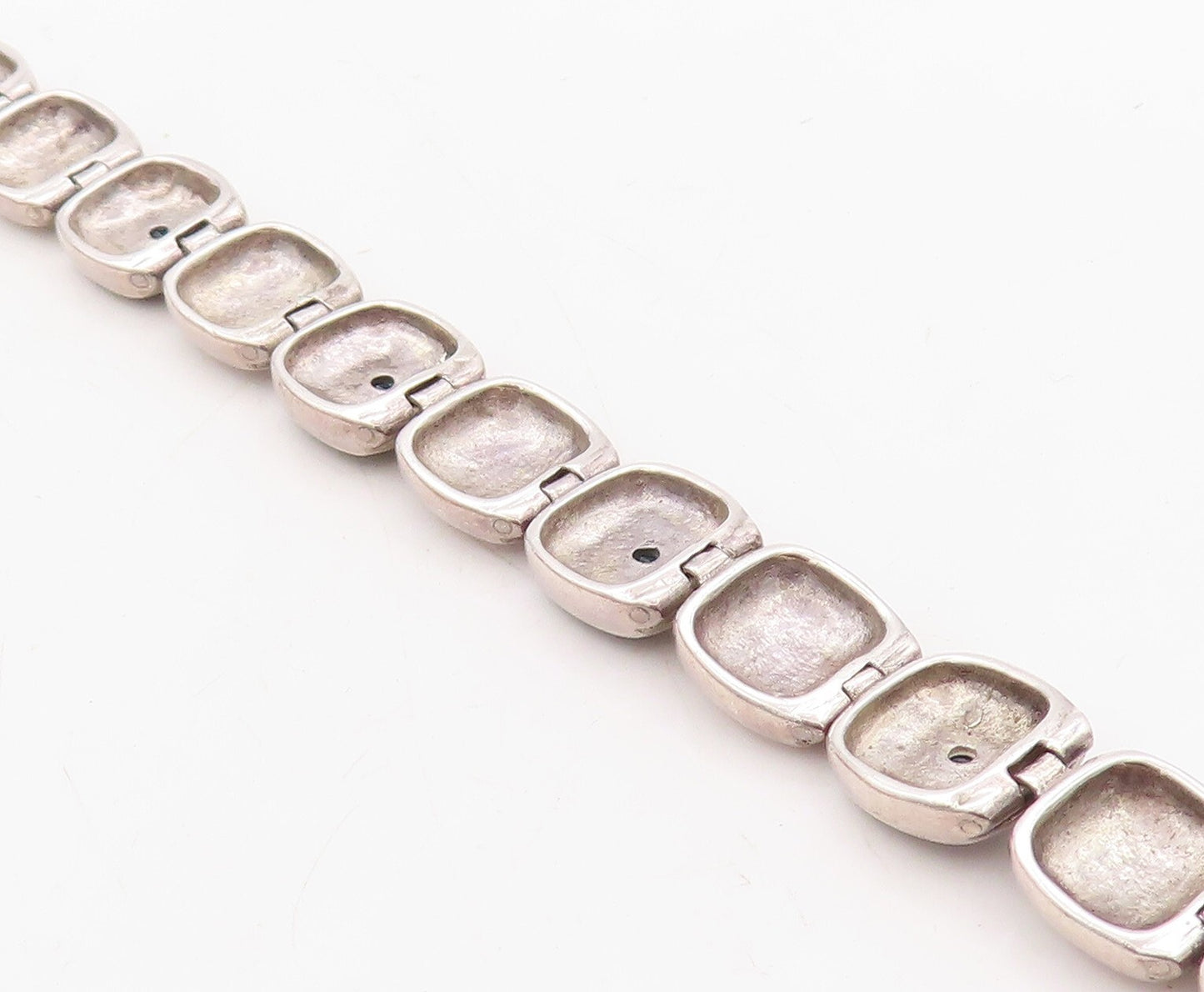 925 Sterling Silver Vintage Bracelet Solid Square Cutout Blue Topaz  BT10890