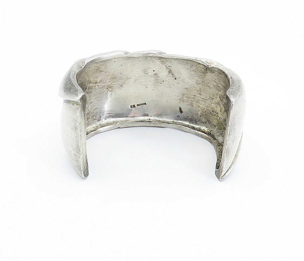WS 925 Sterling Silver  Vintage Modernist Sculpted Large Cuff Bracelet  BT3361