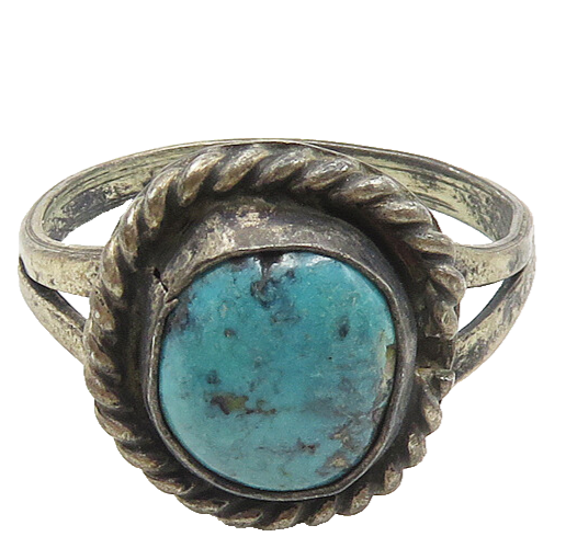 NAVAJO 925 Silver  Vintage Turquoise Twist Split Cocktail Ring Sz 8.5  RG17495