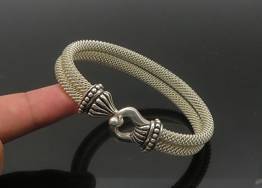 ESPO SIG 925 Sterling Silver  Vintage Double Mesh Hook Bangle Bracelet  BT8701