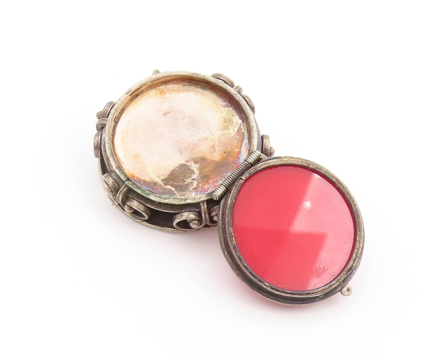 925 Sterling Silver Vintage Brooch MEXICO Gemstone Swirly Carved OPENS  BP11536