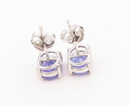 925 Sterling Silver Vintage Earrings Minimalist Oval Cut Tanzanite Stud  EG14273