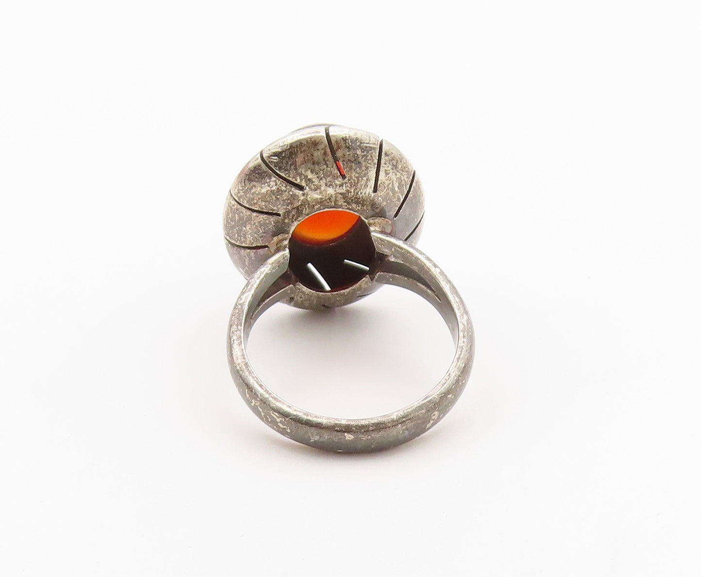 925 Sterling Silver Vintage Ring CII Mexico Cabochon Carnelian Band Sz 7 RG36511