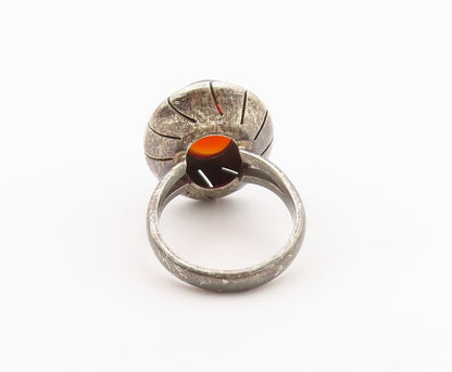 925 Sterling Silver Vintage Ring CII Mexico Cabochon Carnelian Band Sz 7 RG36511