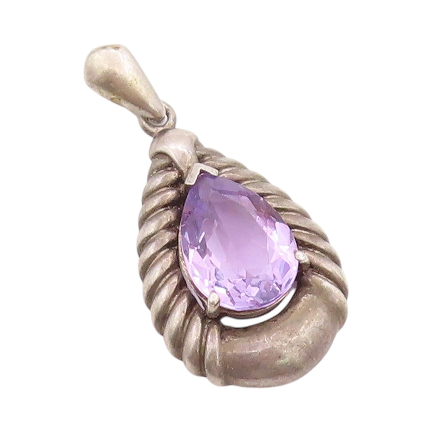 925 Sterling Silver Vintage Pendant Dark Tone Framed Drop Cut Amethyst  PT24555