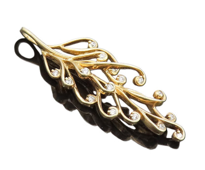 925 Silver  Vintage Gold Plated Cutout Swirly Leaf White Topaz Pendant PT22266