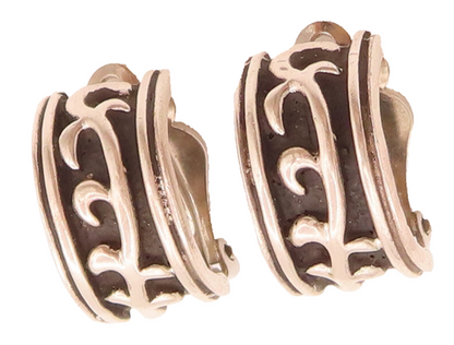925 Sterling Silver  Vintage Swirly Carved Back Press Clip Earrings  EG12452