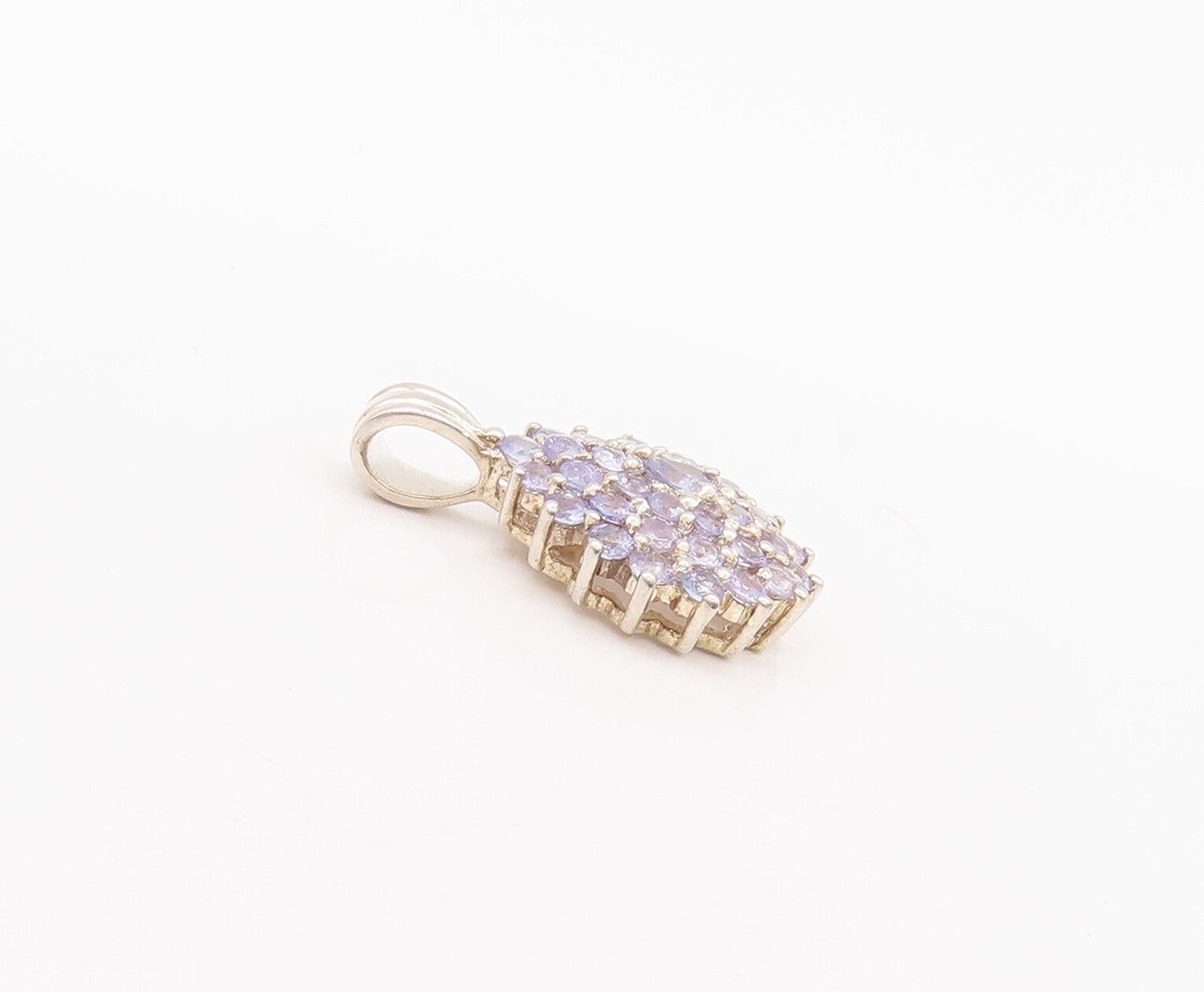 925 Sterling Silver Vintage Pendant Tanzanite Beaded Small Flower  PT22552