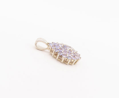 925 Sterling Silver Vintage Pendant Tanzanite Beaded Small Flower  PT22552