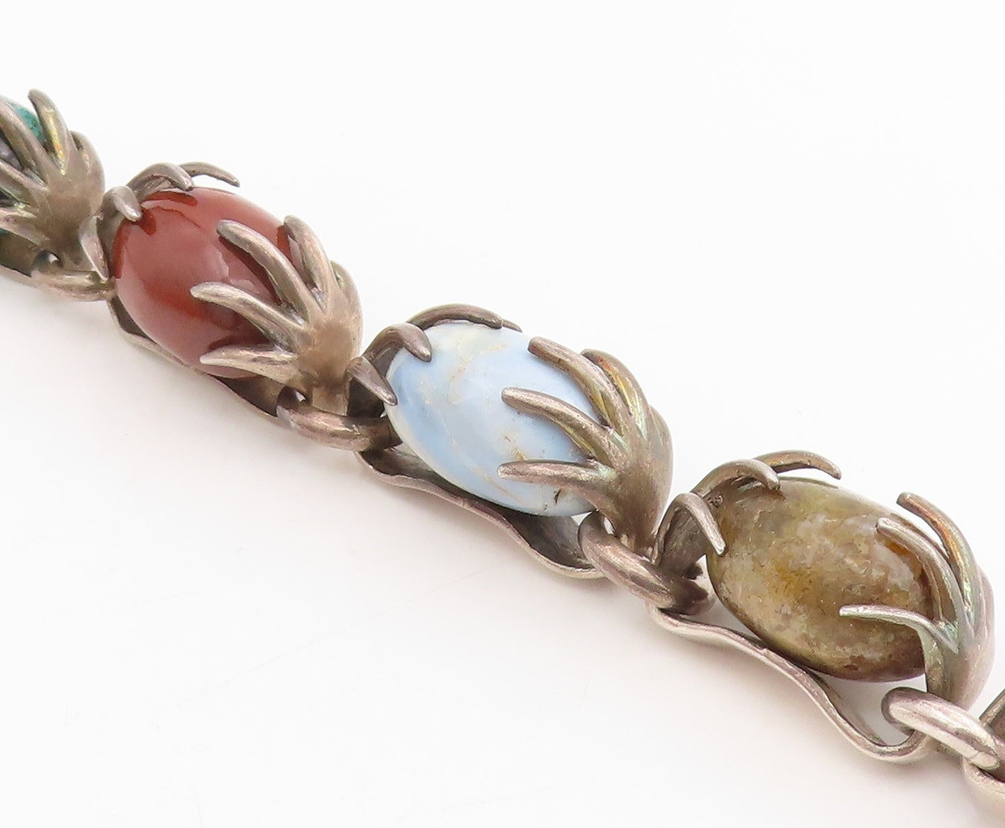 925 Sterling Silver Vintage Bracelet LOS CASTILLO Multi Gemstone Chain  BT11519