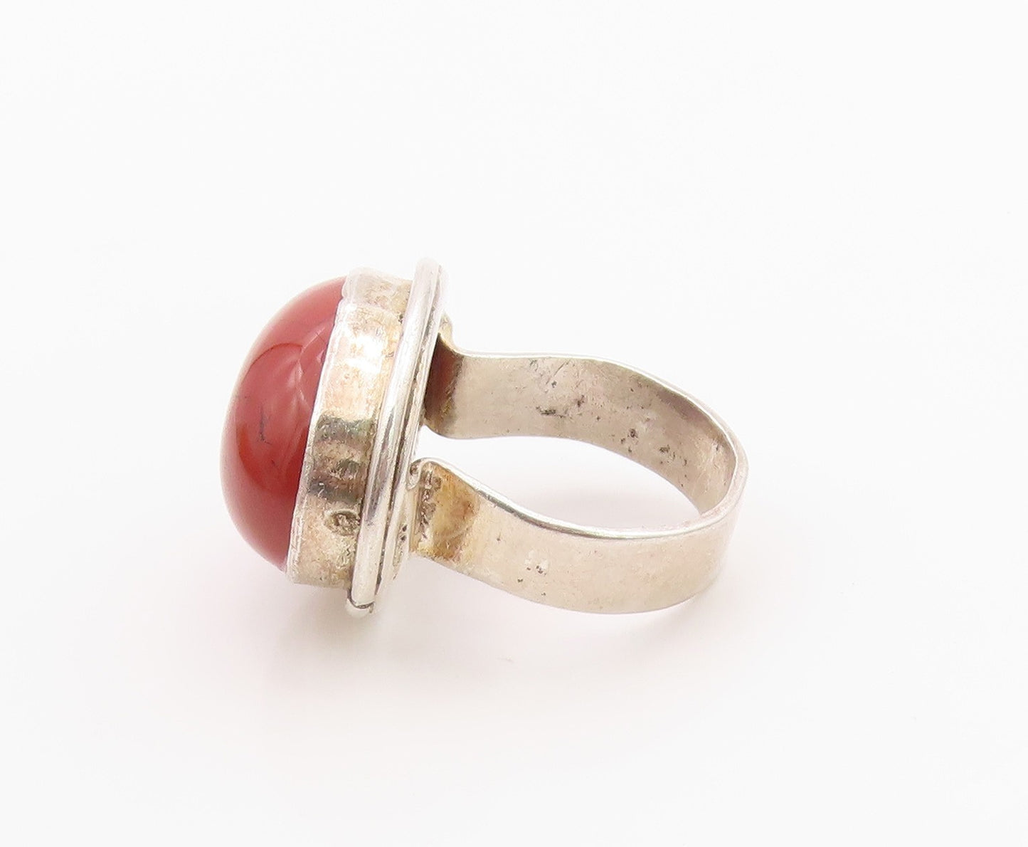 925 Sterling Silver Vintage Ring Chunky Cabochon Carnelian Band  Sz 6  RG36263