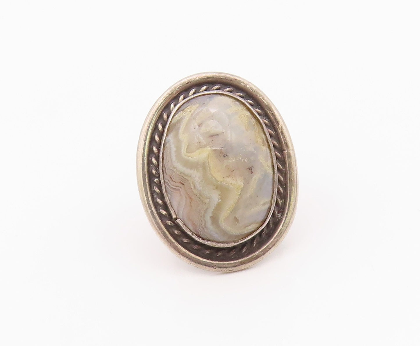 925 Sterling Silver Vintage Ring NAVAJO Jasper Twisted Rope Band Sz 6.5 RG36345
