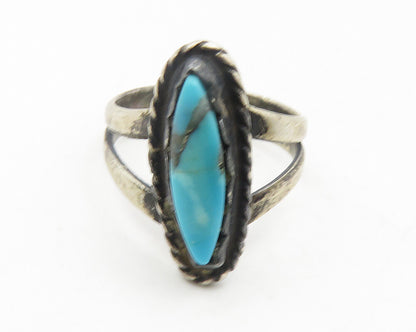 NAVAJO 925 Silver  Vintage Turquoise Twist Oval Cocktail Ring Sz 4  RG11668
