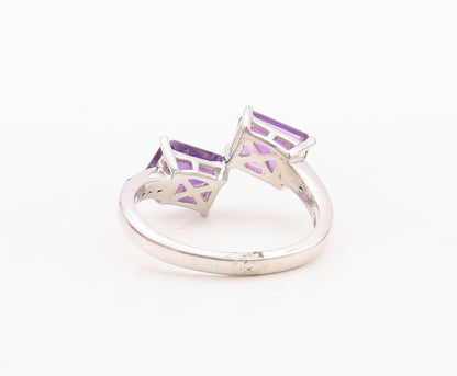 925 Sterling Silver Vintage Ring Rectangle Cut Amethyst Bypass  Sz 7.5  RG30051