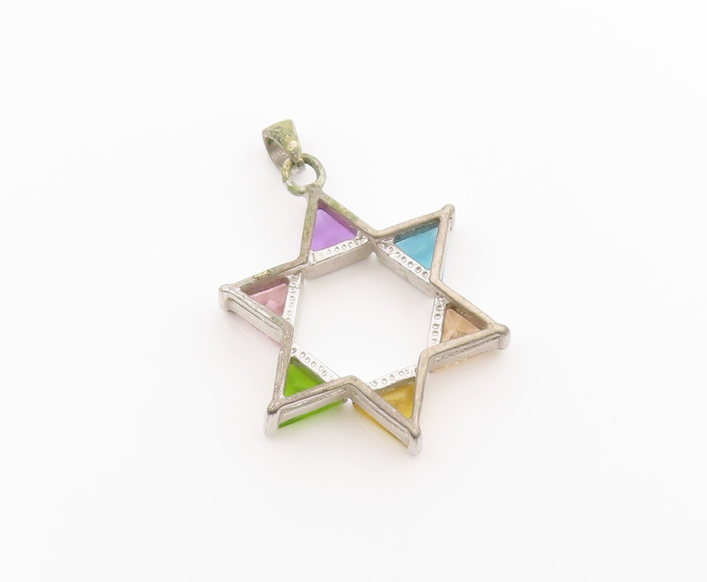 925 Sterling Silver Vintage Pendant Multi Gemstone Star Of David Charm  PT25045