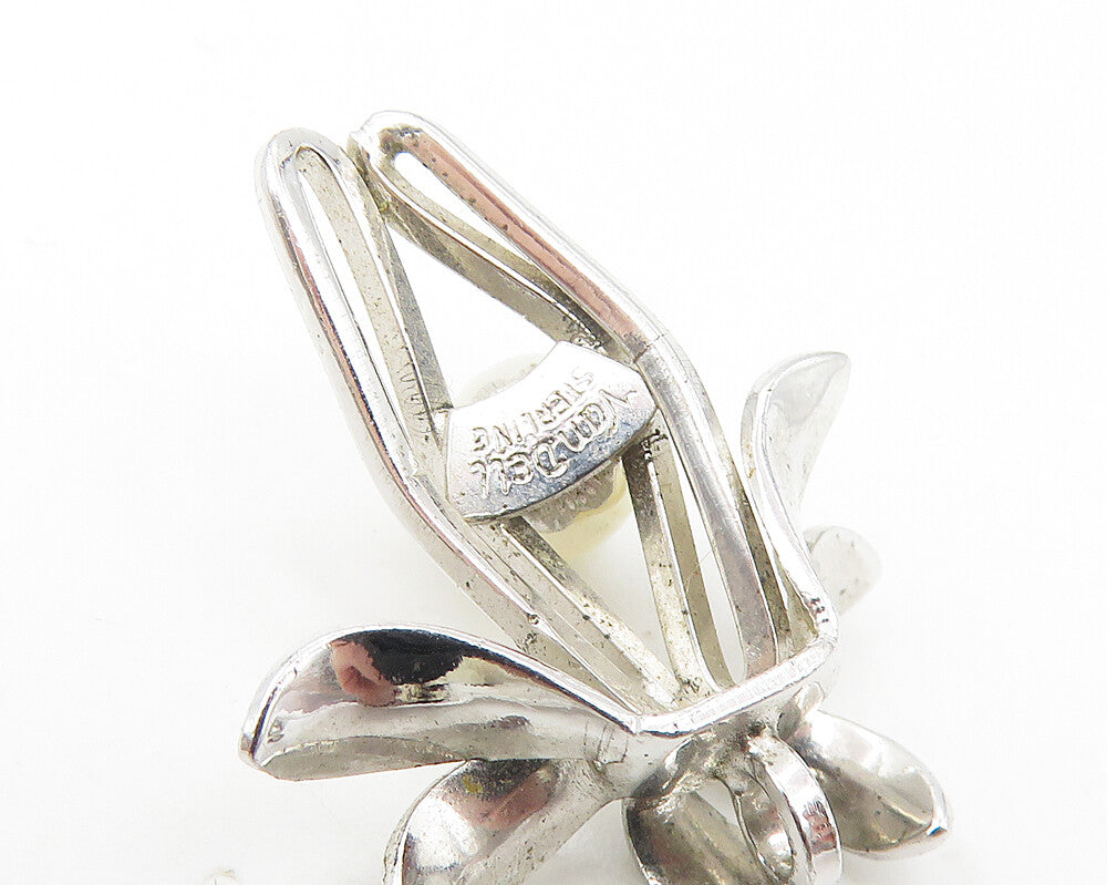 VAN DELL 925 Sterling Silver  Vintage Petite Pearl Floral Pendant  PT9021