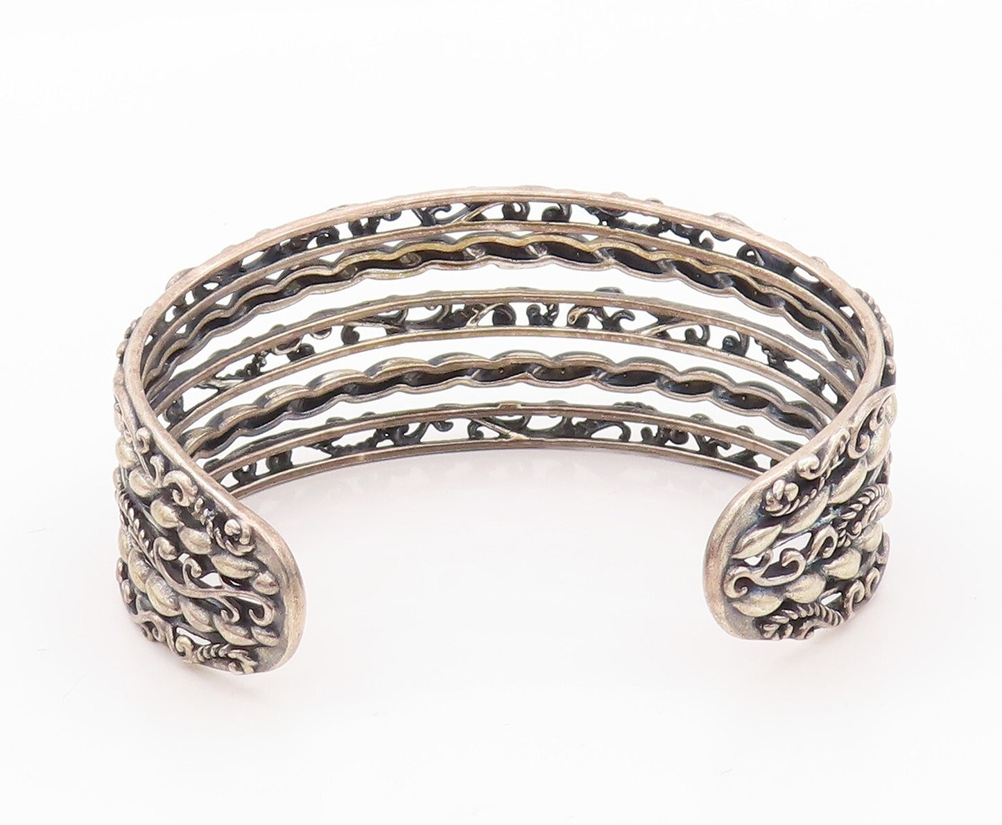 925 Sterling Silver Vintage Bracelet CAROLYN POLLACK Cutout Carved Cuff  BT10816