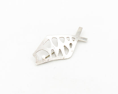 925 Sterling Silver  Vintage Modernist Cutout Fish Motif Brooch Pin  BP7368