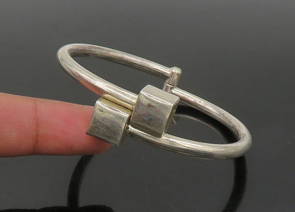 MEXICO 925 Silver  Vintage Shiny Cube Ends Bypass Bangle Bracelet  BT9002
