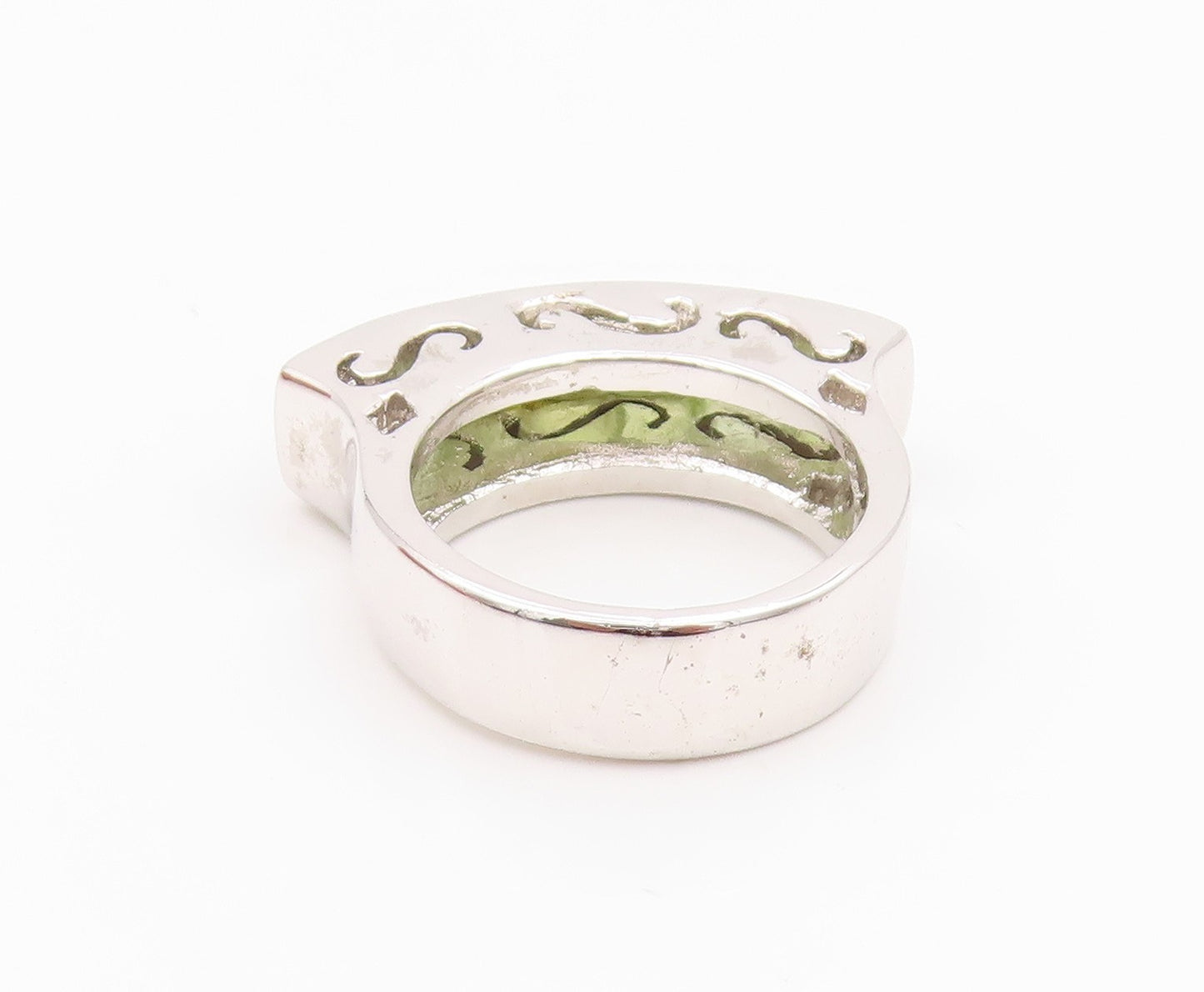 925 Sterling Silver Vintage Ring Square Cut Peridot Band  Sz 8  RG32523