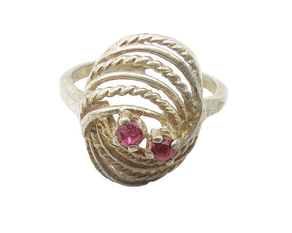 925 Sterling Silver  Vintage Petite Pink Topaz Twist Band Ring Sz 6  RG12037