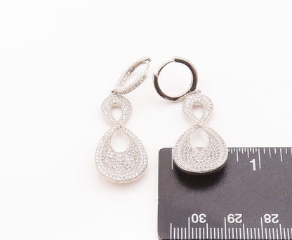925 Sterling Silver Vintage Earrings Modernist CZ Beaded Infinity Carved EG12967