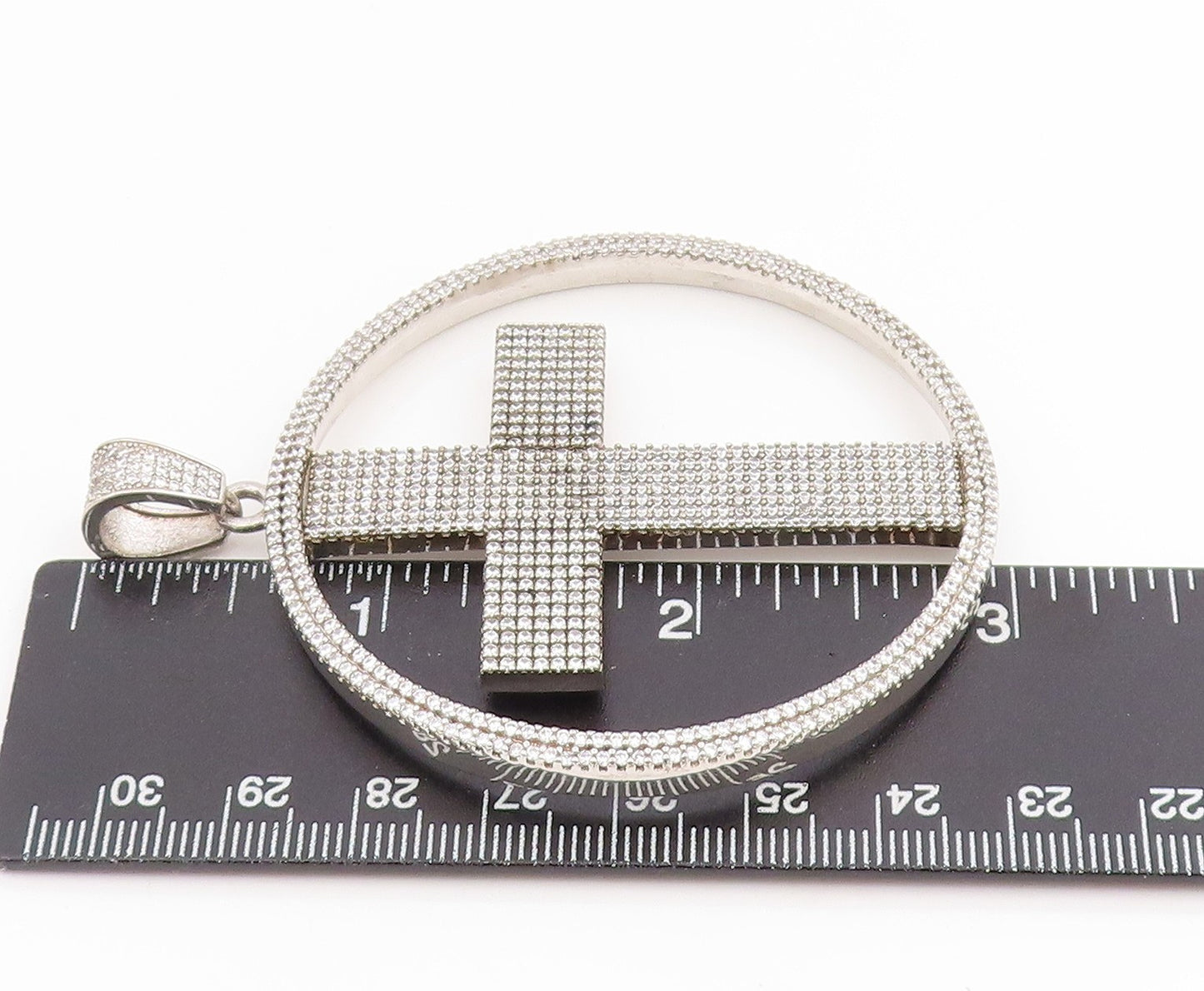 925 Sterling Silver Vintage Pendant CZ Large Religious Cross Medallion  PT25645