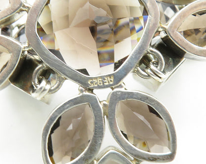 925 Sterling Silver  Vintage Smoky Topaz Floral Motif Chain Necklace  NE3169