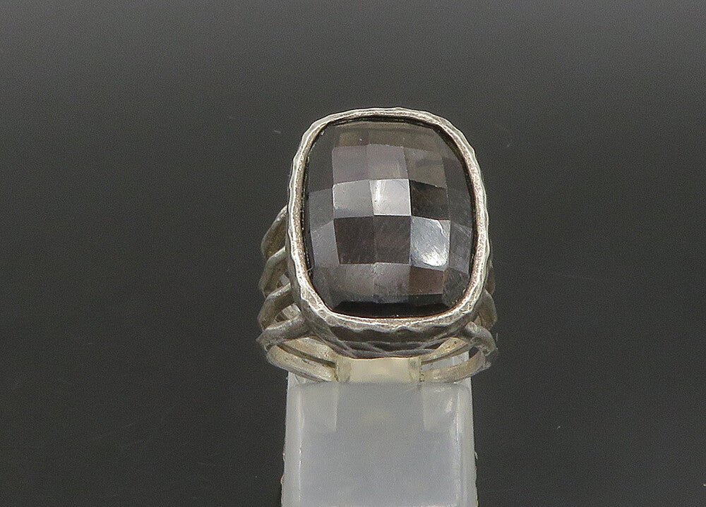 ISRAEL 925 Silver  Vintage Faceted Smoky Topaz Cocktail Ring Sz 6  RG23524