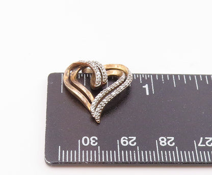 925 Sterling Silver  Vintage Genuine Diamonds Open Love Heart Pendant  PT19466