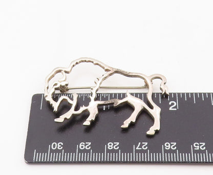 925 Sterling Silver Vintage Brooch Mighty Buffalo Outline Design Pin  BP12052