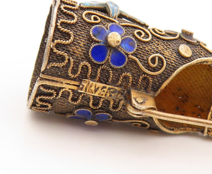 925 Sterling Silver Vintage Brooch CHINESE EXPORT Gold Plated Gemstones  BP11531