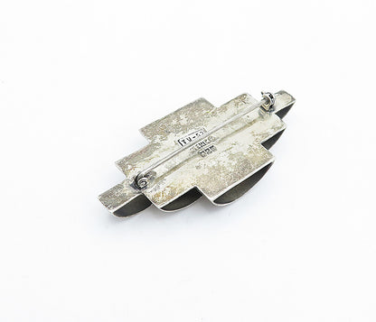 MEXICO 925 Sterling Silver  Vintage Shiny Brick Layer Style Brooch Pin  BP1173