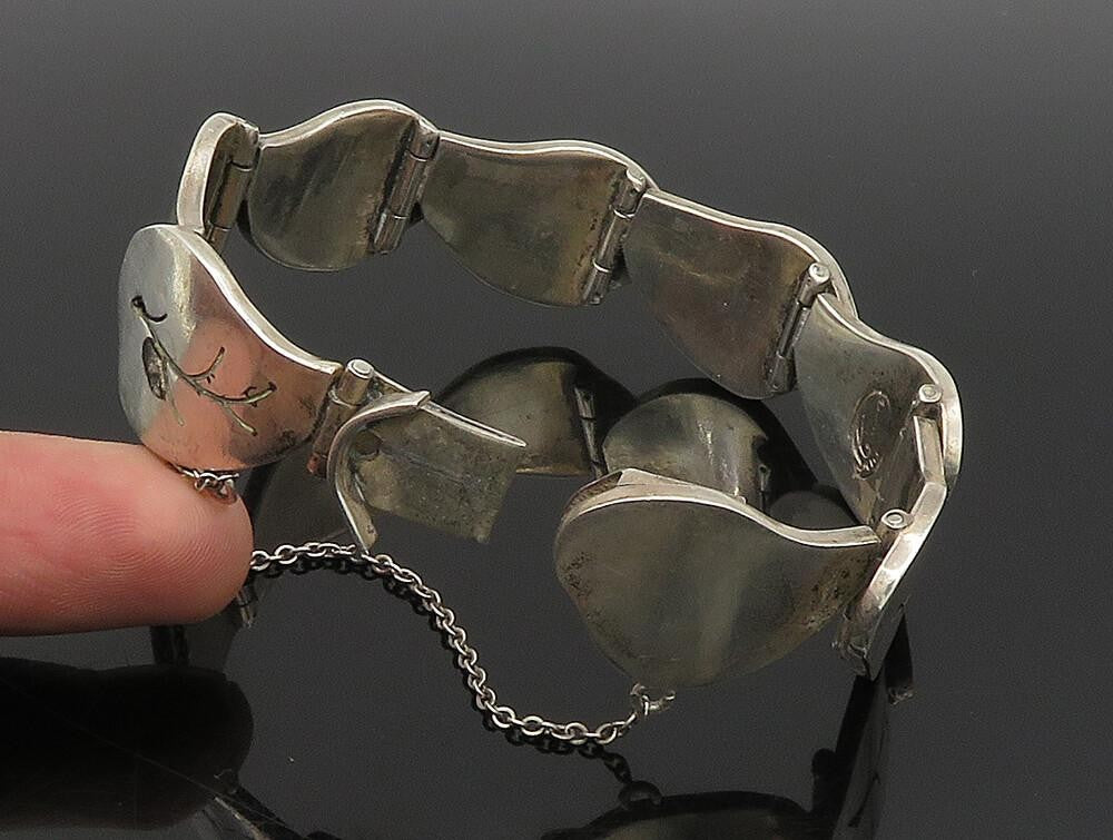DESIGNER 925 Sterling Silver Vintage Carved Leaf Pattern Link Bracelet BT9445
