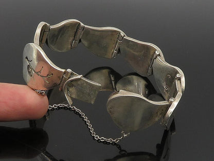 DESIGNER 925 Sterling Silver Vintage Carved Leaf Pattern Link Bracelet BT9445