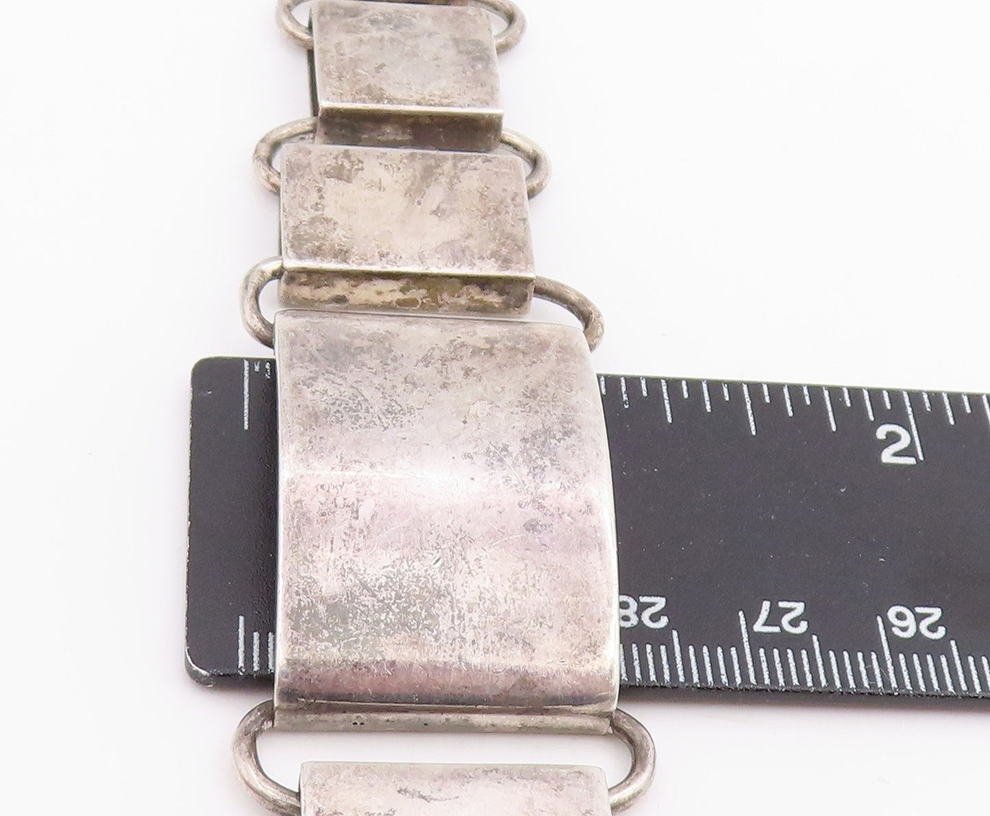 925 Sterling Silver Vintage Bracelet PERU Modernist Geometric Panel Link BT11817