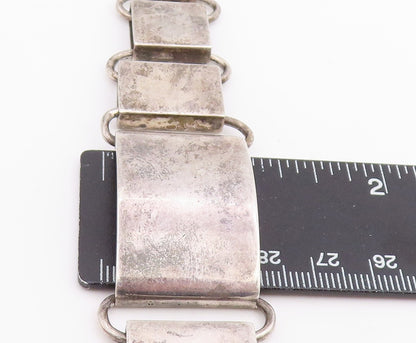 925 Sterling Silver Vintage Bracelet PERU Modernist Geometric Panel Link BT11817