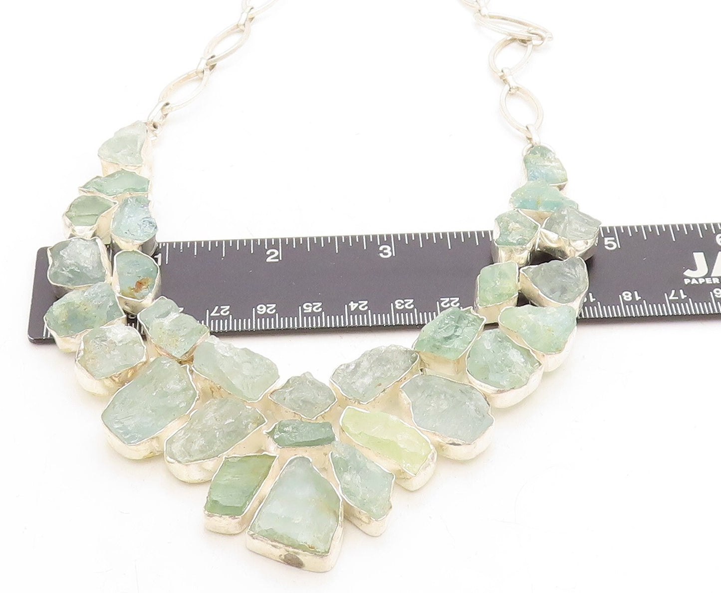 Silver Vintage Rough Gemstone Large Royal Chain Necklace  NE2261