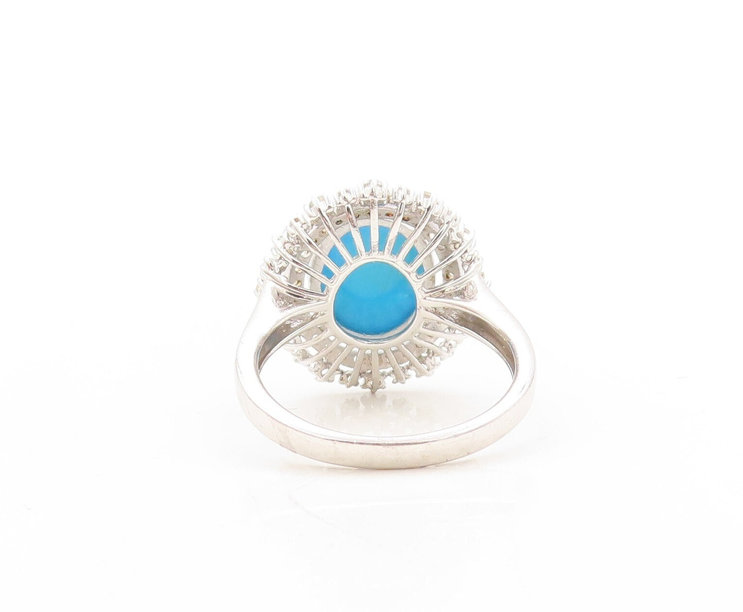 925 Sterling Silver Vintage Ring Cabochon Turquoise Halo Topaz  Sz 8  RG31019