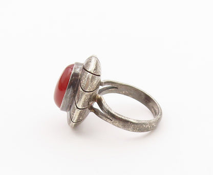 925 Sterling Silver Vintage Ring CII Mexico Cabochon Carnelian Band Sz 7 RG36511