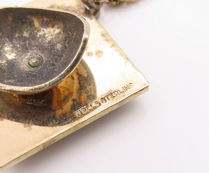 925 Sterling Silver  Vintage Black Onyx Graduation Cap Motif Pendant  PT18972