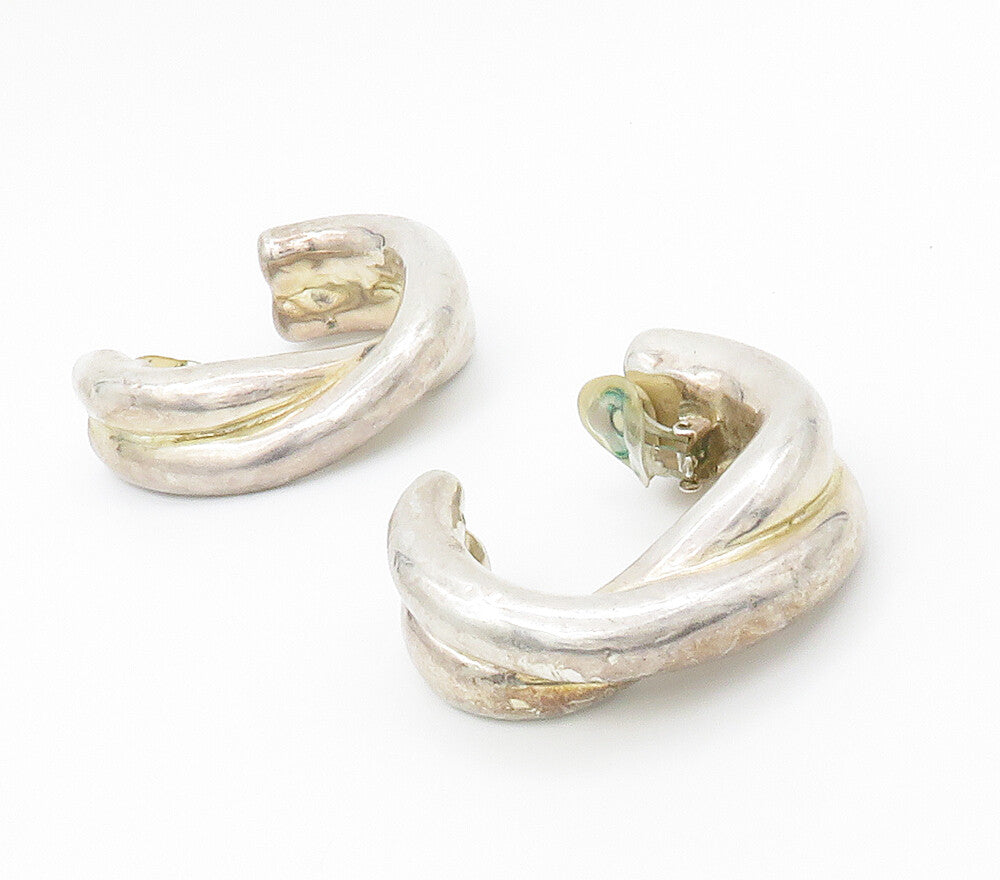 925 Sterling Silver  Vintage Smooth Hollow Non Pierce JHoop Earrings  EG8539