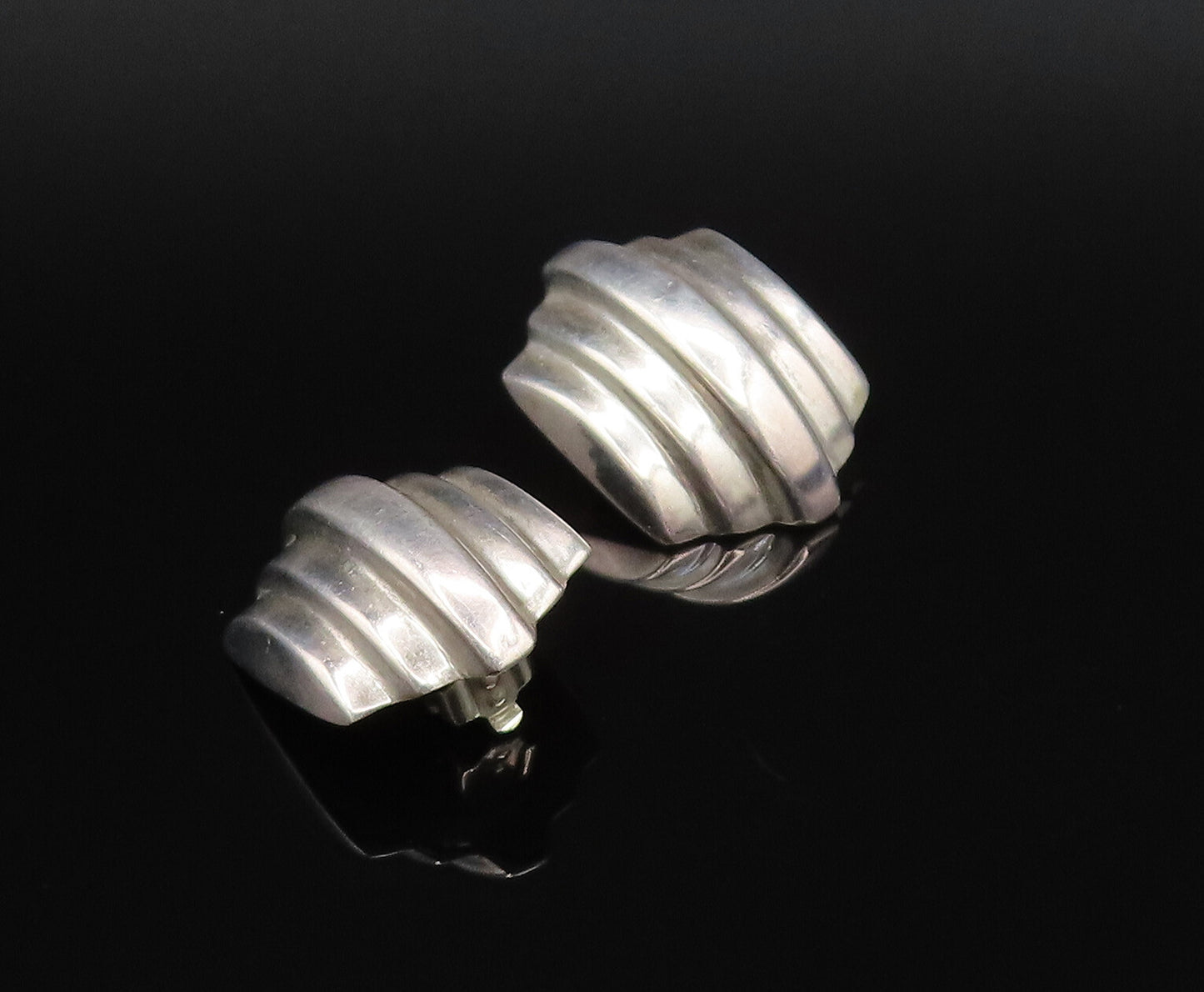 925 Sterling Silver  Vintage Hollow Ribbed Non Pierced Earrings  EG12108