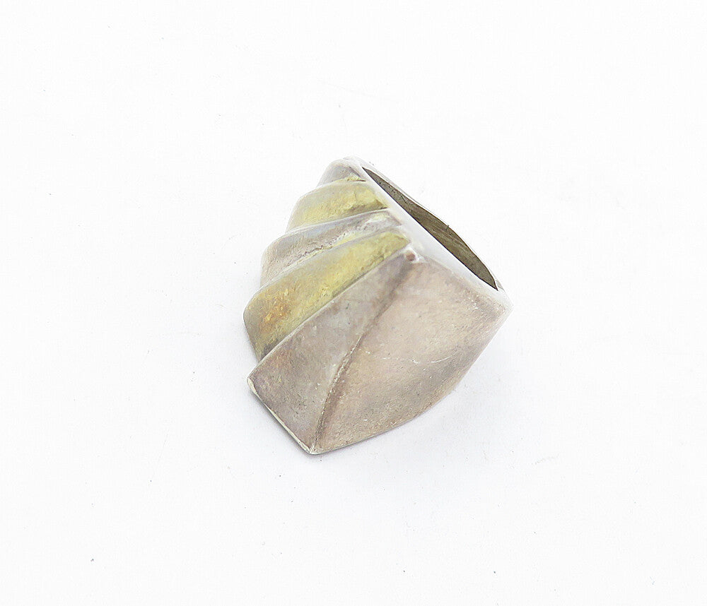 925 Sterling Silver  Vintage Modernist Two Tone Statement Ring Sz 6.5  RG5739