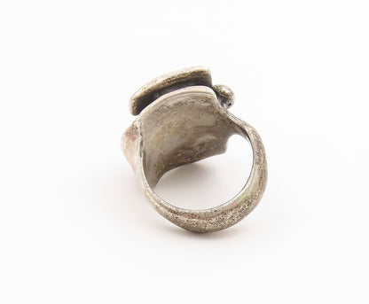925 Sterling Silver Vintage Ring Pearl Brutalist Carved Band  Sz 6.5  RG36688