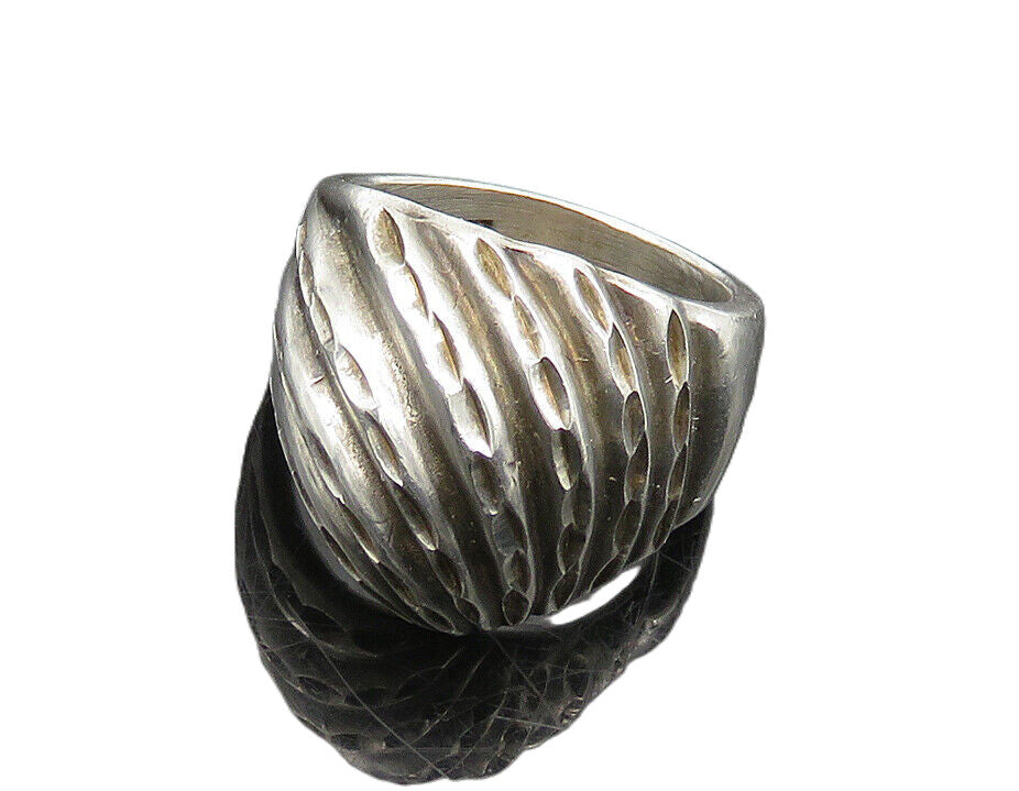925 Sterling Silver  Vintage Diamond Cut Fluted Dome Band Ring Sz 6  RG19537
