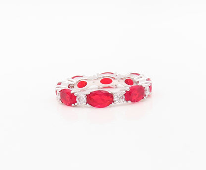 925 Sterling Silver Vintage Ring Oval Red & Round White CZ Band  Sz 7  RG30260