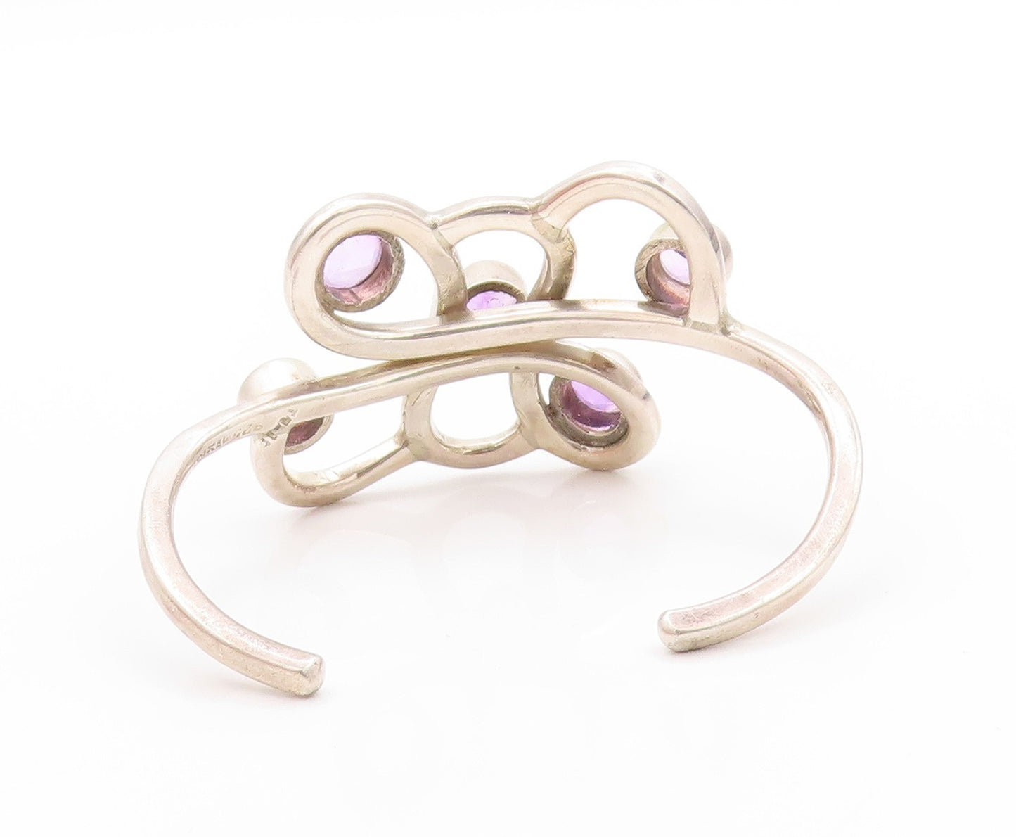 925 Sterling Silver Vintage Bracelet MEXICO Brutalist Amethyst Cuff  BT11227