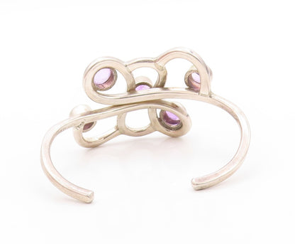 925 Sterling Silver Vintage Bracelet MEXICO Brutalist Amethyst Cuff  BT11227